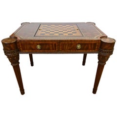 Maitland-Smith Carved Mahogany Game Table with Leather Top