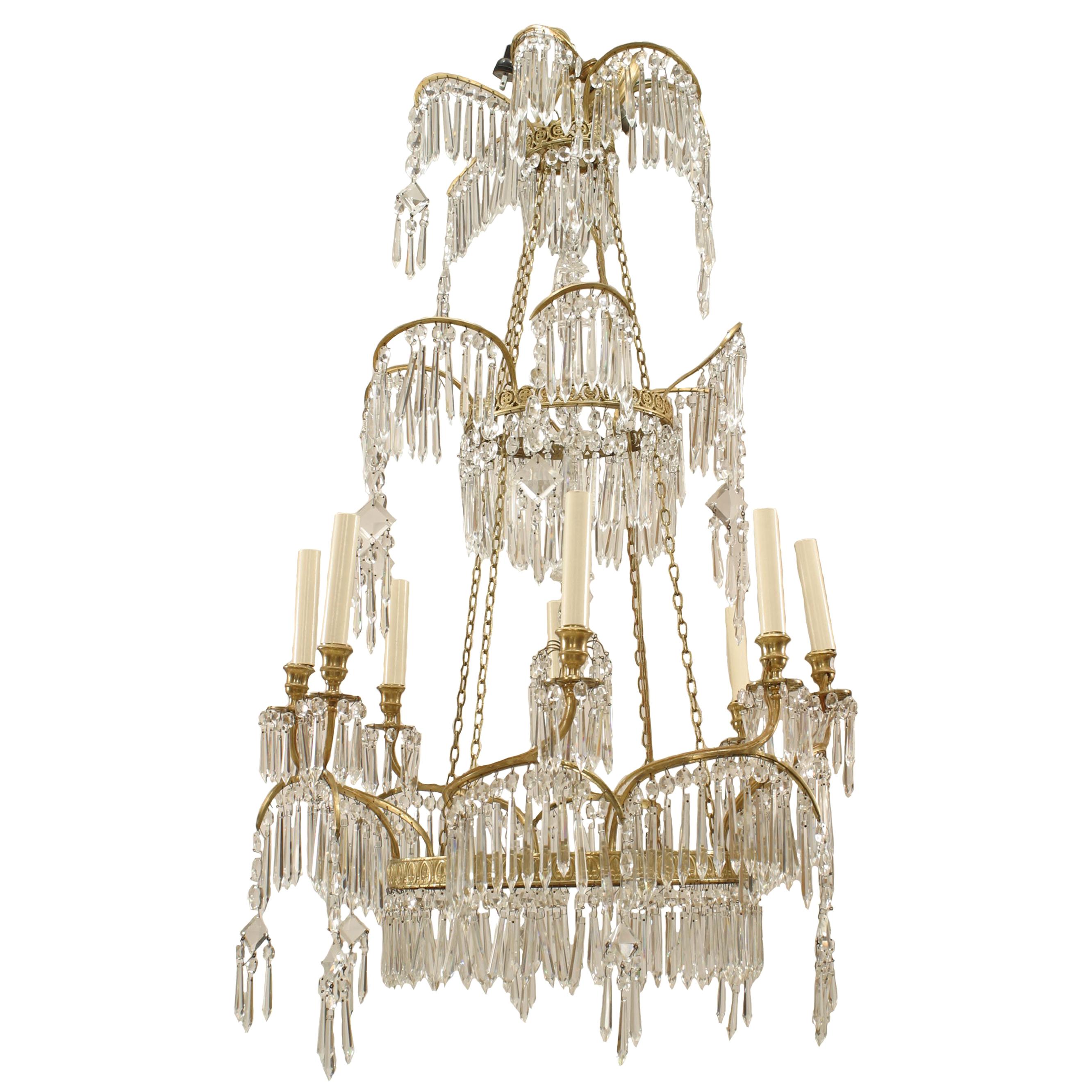 Russian Gilt Bronze and Crystal Chandelier For Sale