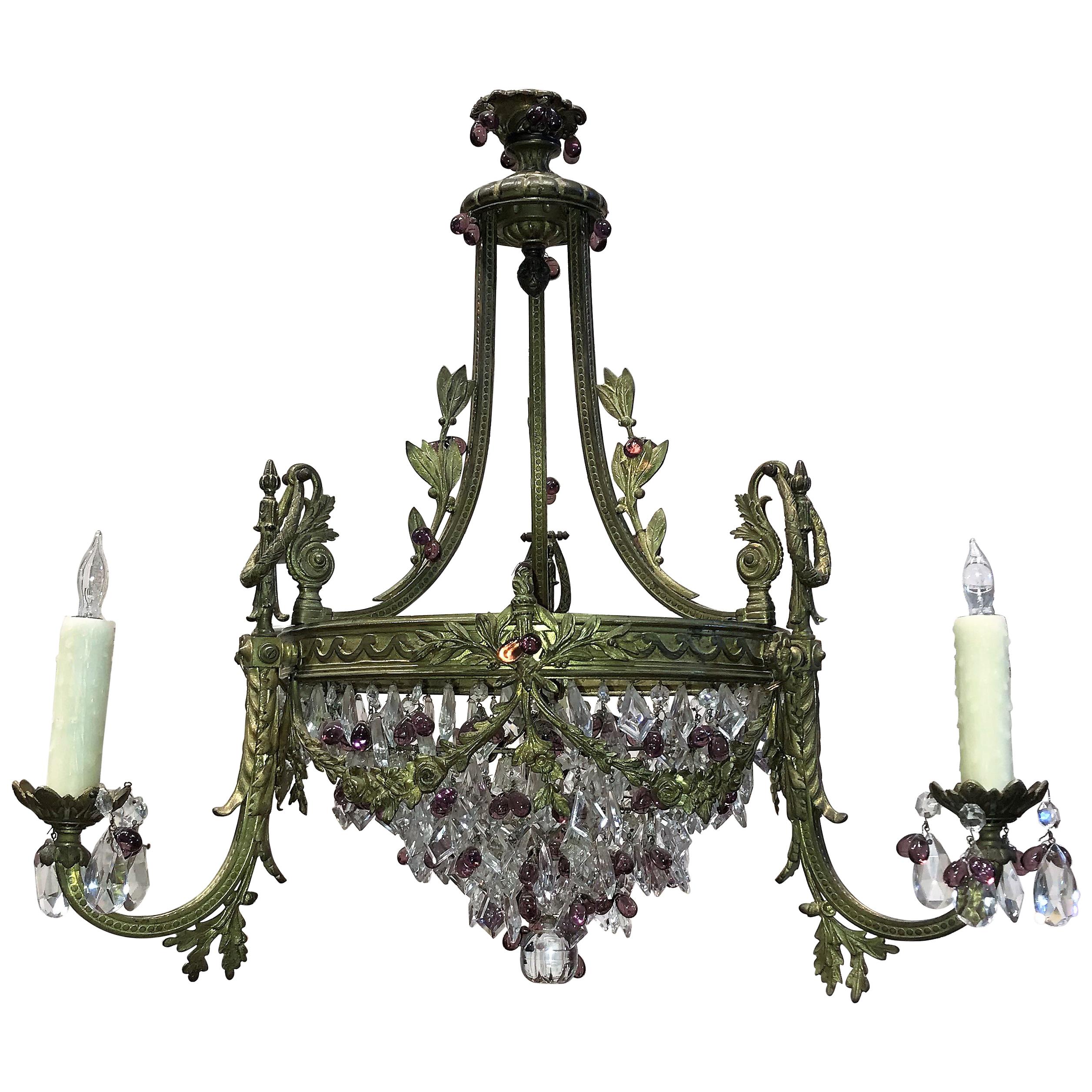 French Bronze, Crystal and Amethyst Chandelier