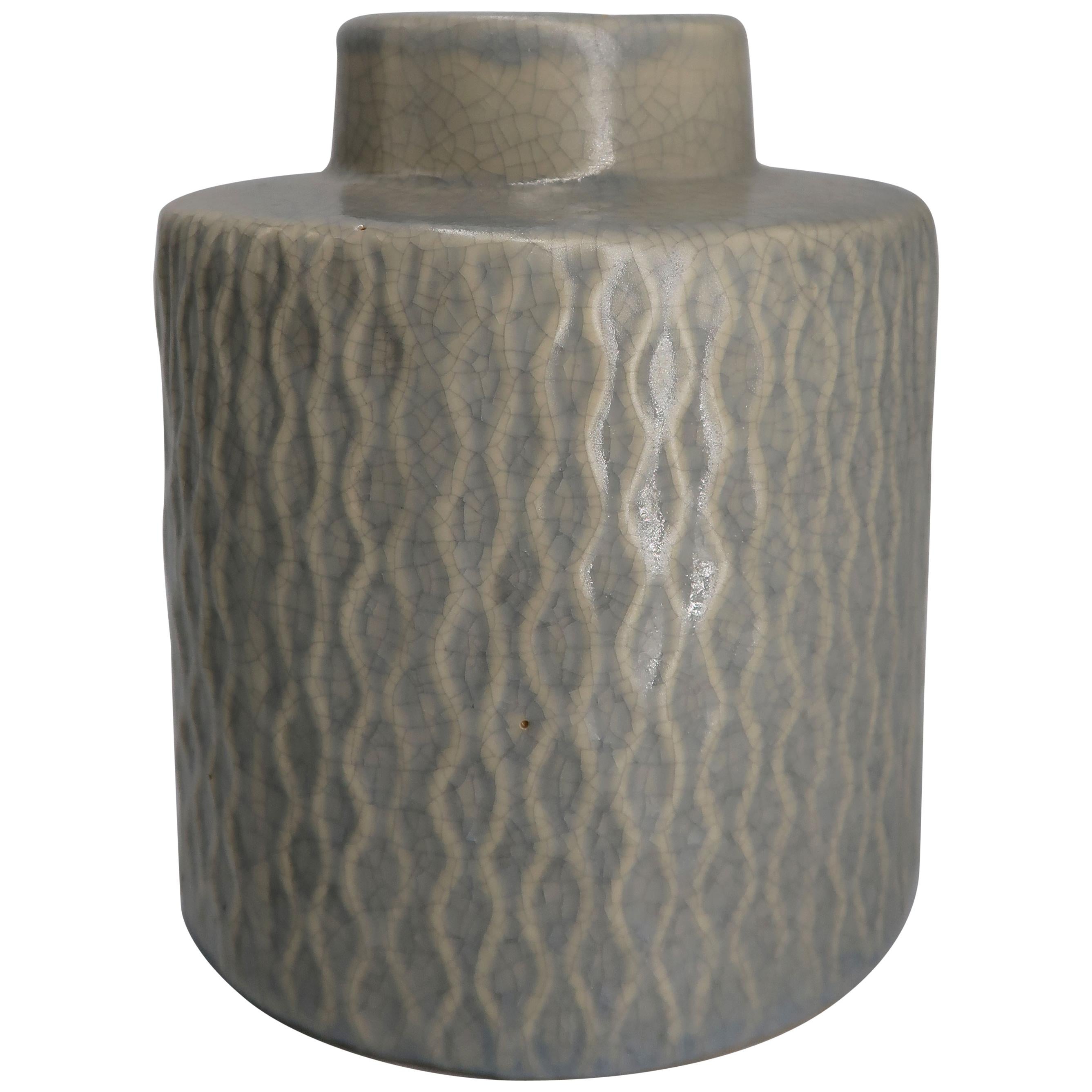 Danish Modern Vintage Sage Green Handmade Ceramic Vase, 1960s