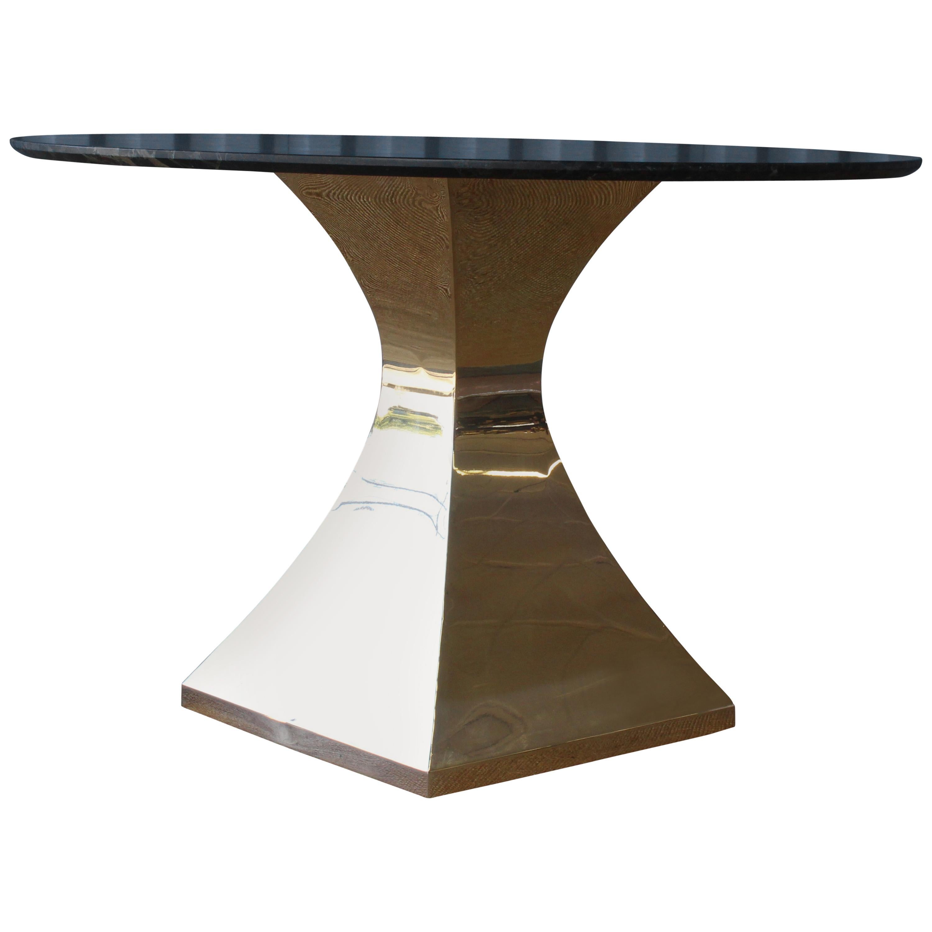 Dining Table with Quartz Stone Top on a Brass Plated Base