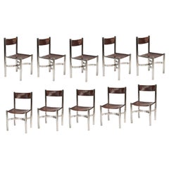 Set of 10 Chrome and Leather Dining Chairs by Dada International