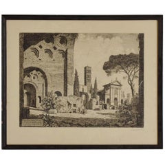 1960s Italian Architectural Etching Signed by Laurenzi, Secret Message Inside