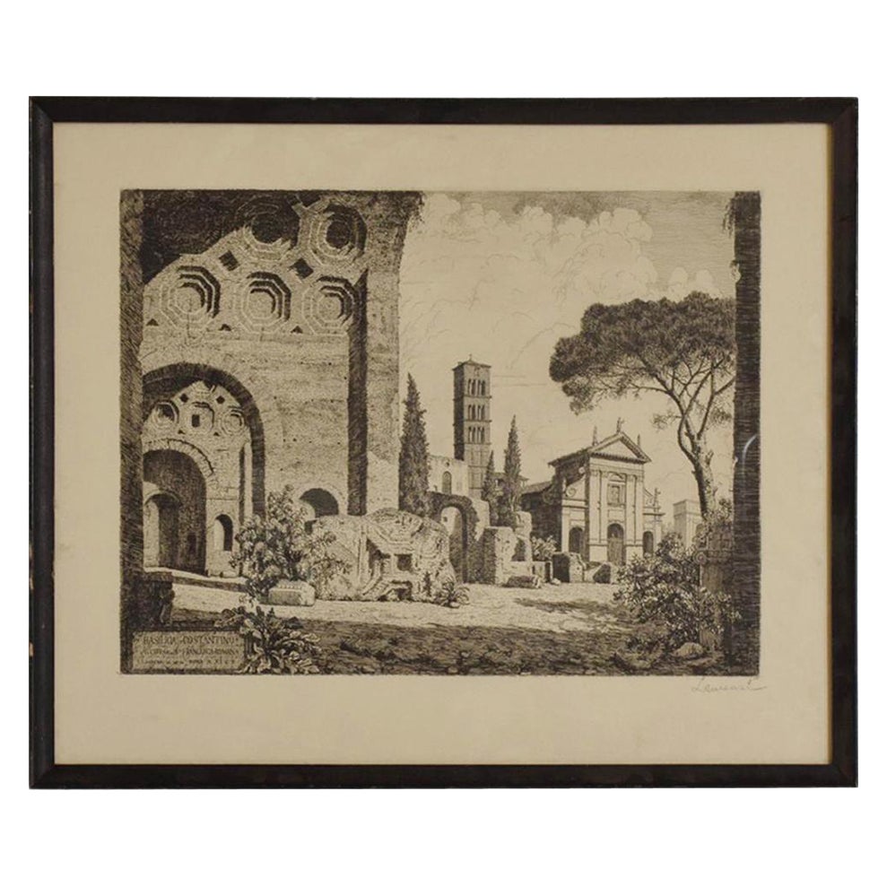 1960 Laurenzi - Acquaforte architettonica italiana Messaggio segreto