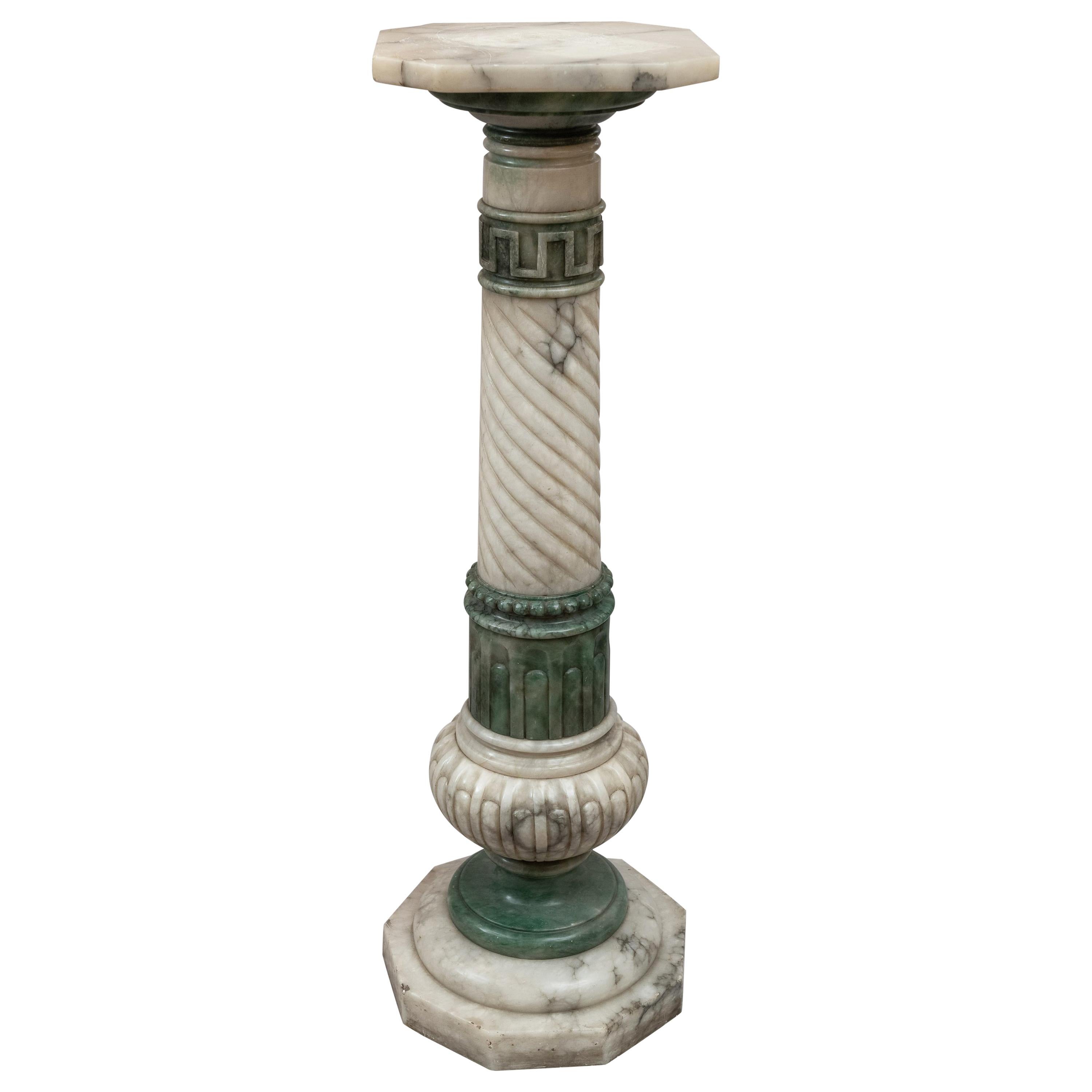 Multi-Colored Antique Carved Alabaster Pedestal ca. 1900