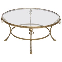 Antique Round Jansen Regency Style Brass Glass Top Coffee Table