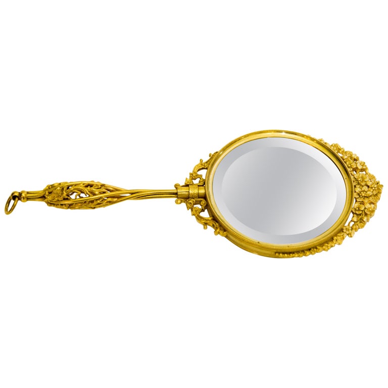 French Victorian Style Brass Filigree Hand Mirror at 1stDibs