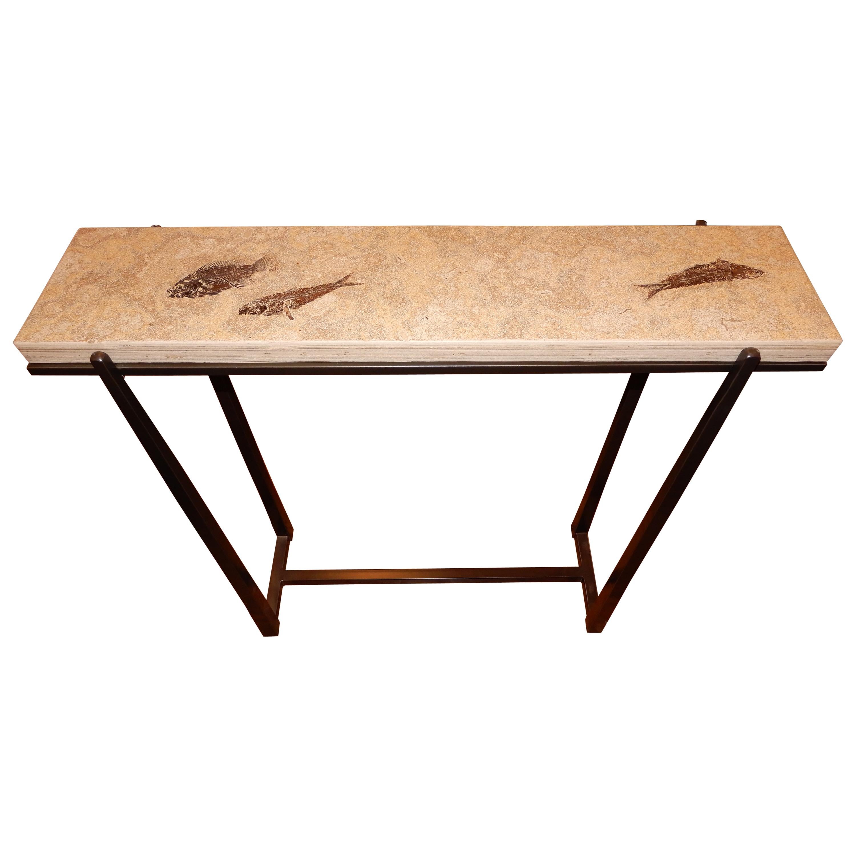 Rare One of a Kind Ancient Fossils Console Table