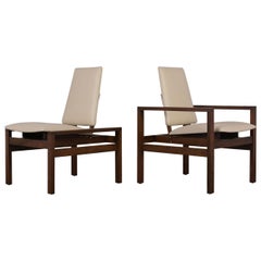 2 Sessel aus braunem Saltman-Leder aus der Jahrhundertmitte