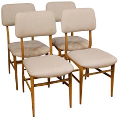 Groupe de 4 chaises de design italiennes en tissu gris du 20ème siècle, 1950