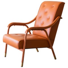 Armchair by Jacques Adnet Fully Restored in Cognac Leather, 1950s