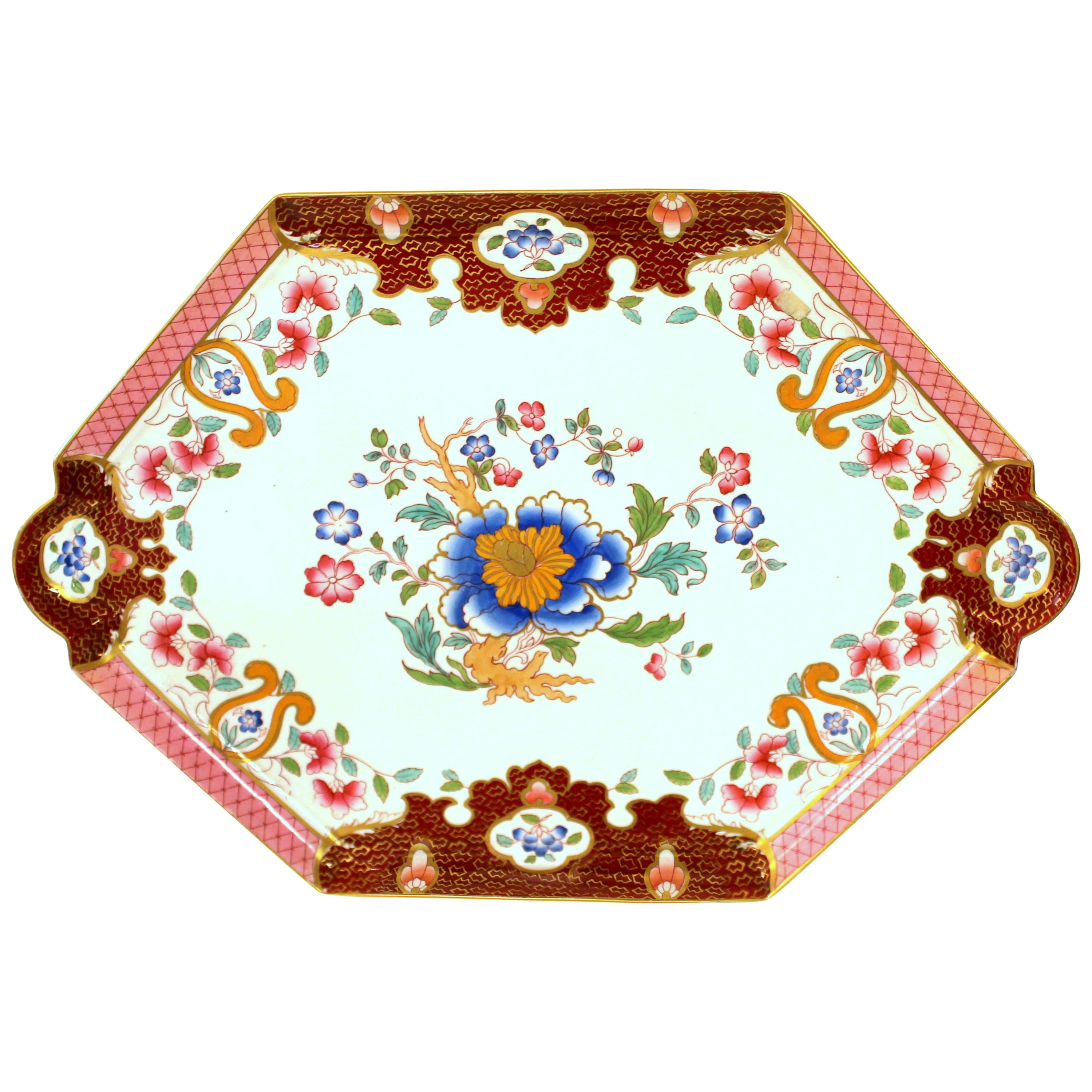 Antique English Brownfield's Hand Painted Porcelain Cabaret Tray, October 1883
