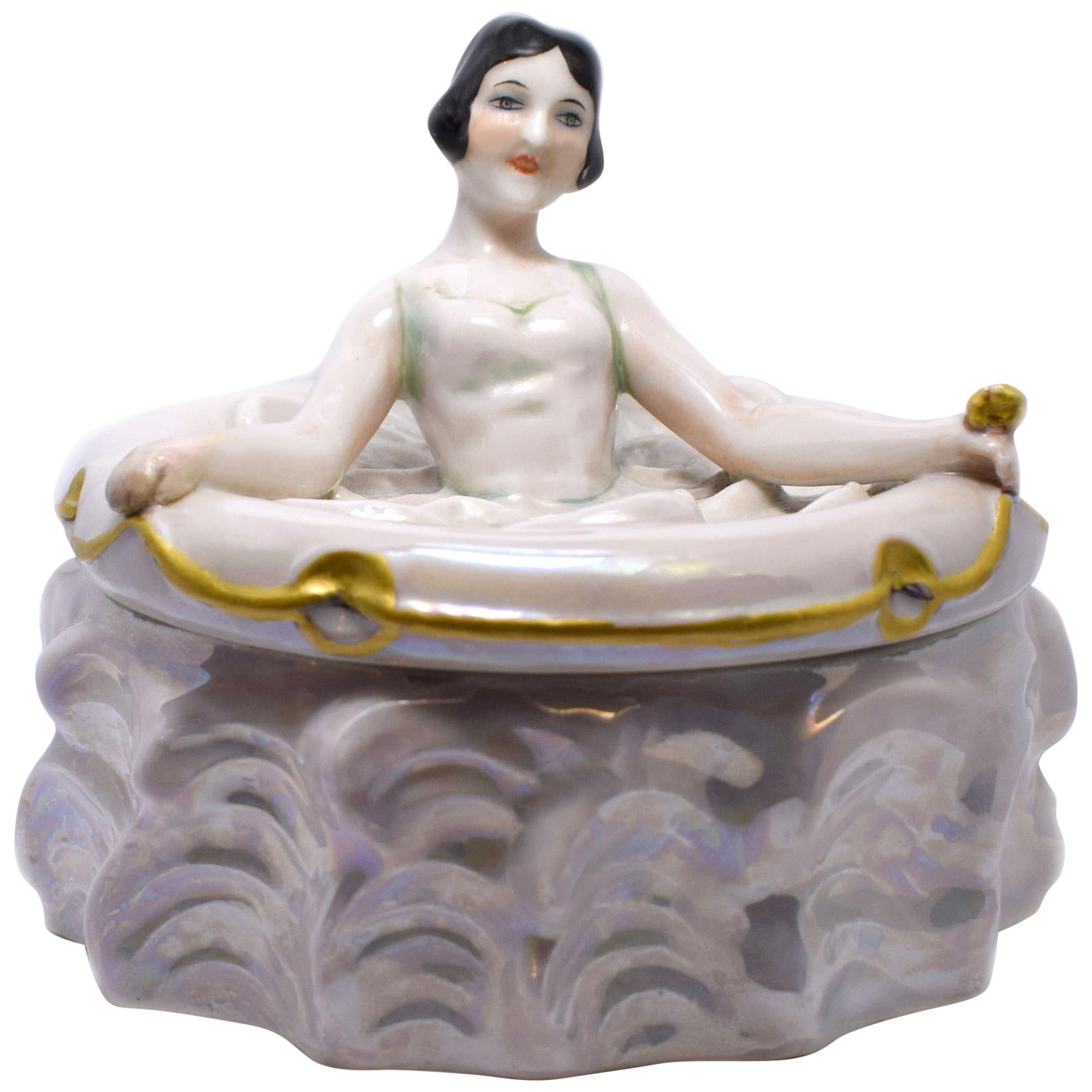 1930s Art Deco Flapper Ballerina Porcelain Powder Box