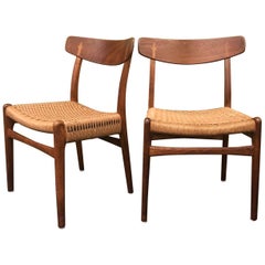 Pair of Model CH-23 Dining Chairs with Rope Seats by Hans Wegner for Carl Hansen