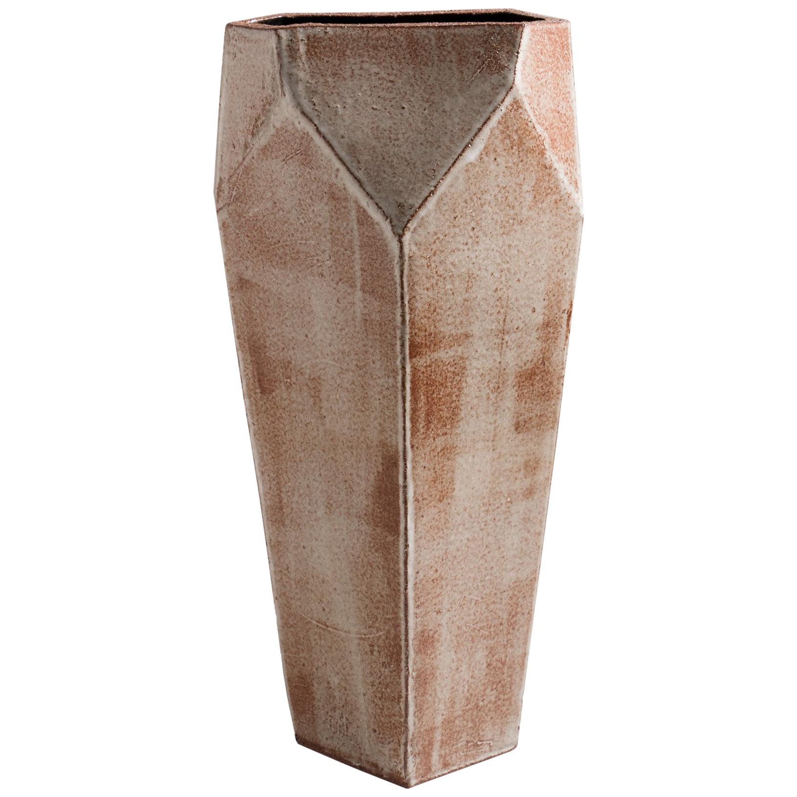 Facet Gray, Rust, and Black Tall Modern Geometric Ceramic Tower Vase