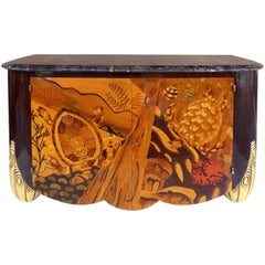 Italian Art Deco Style Marble-Top Cabinet with Marquetry of Sea Turtles