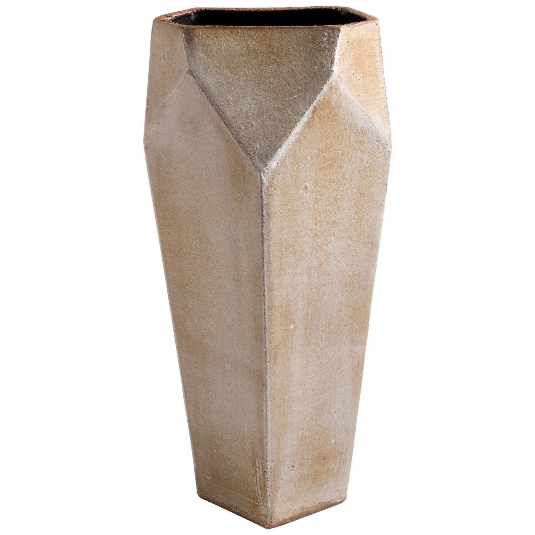 Facet Matte Gray and Black Tall Modern Geometric Ceramic Tower Vase For Sale