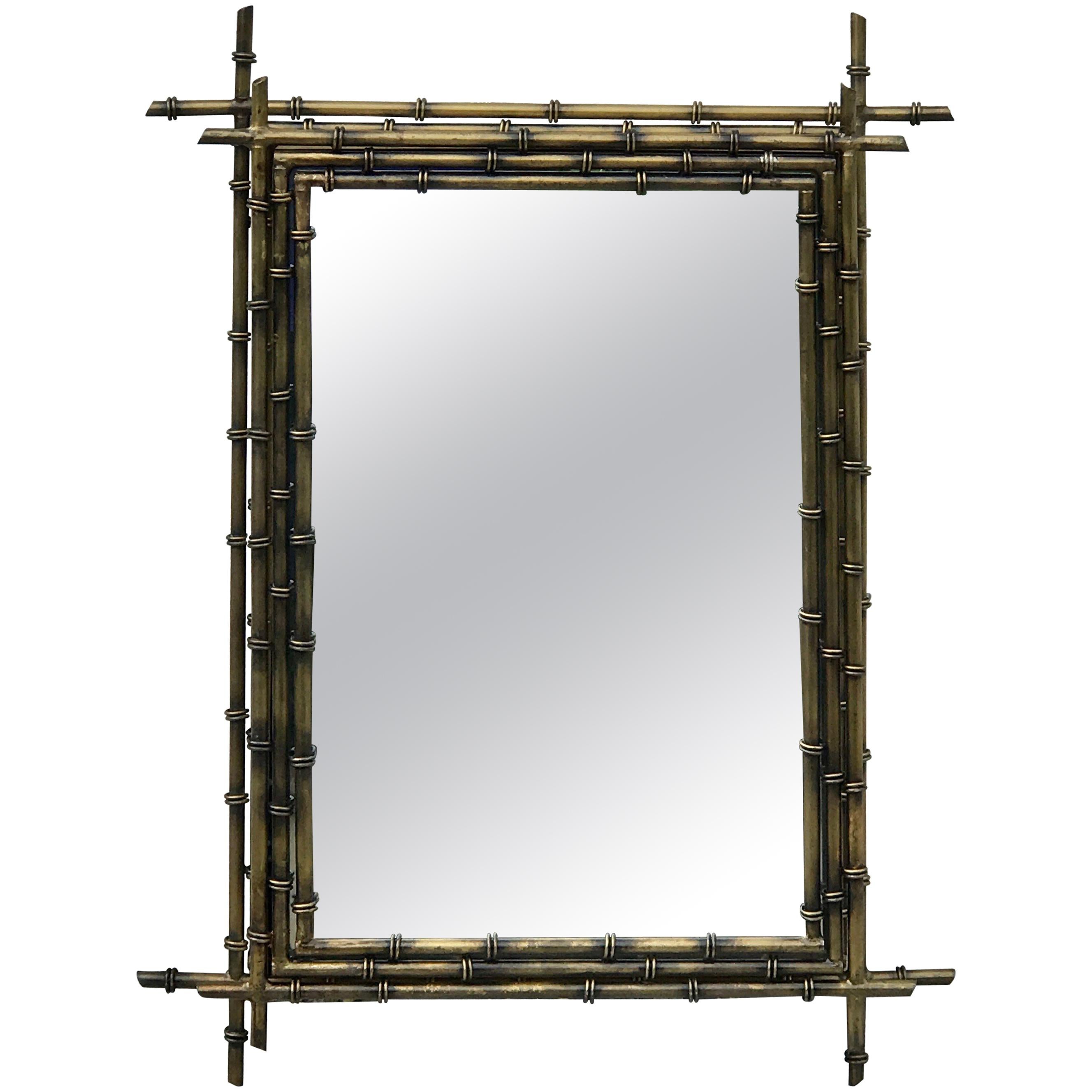 Gilt Metal Faux Bamboo Mirror