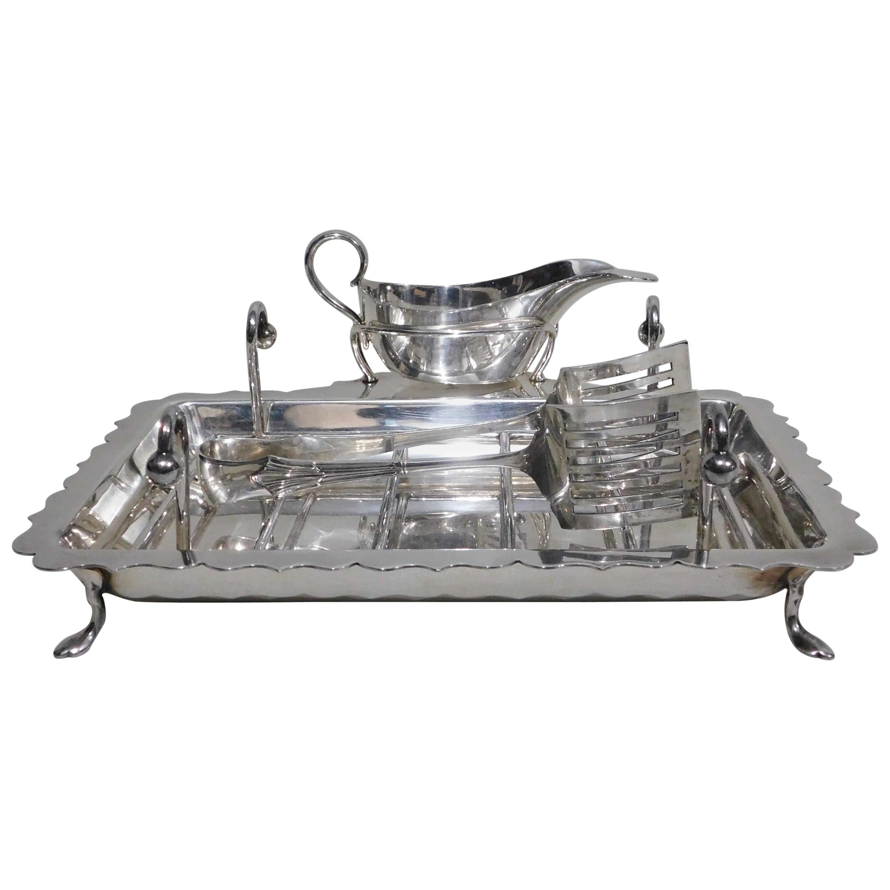 English circa 1925 Silver Plate Five-Piece Asparagus Stand and Serving Set