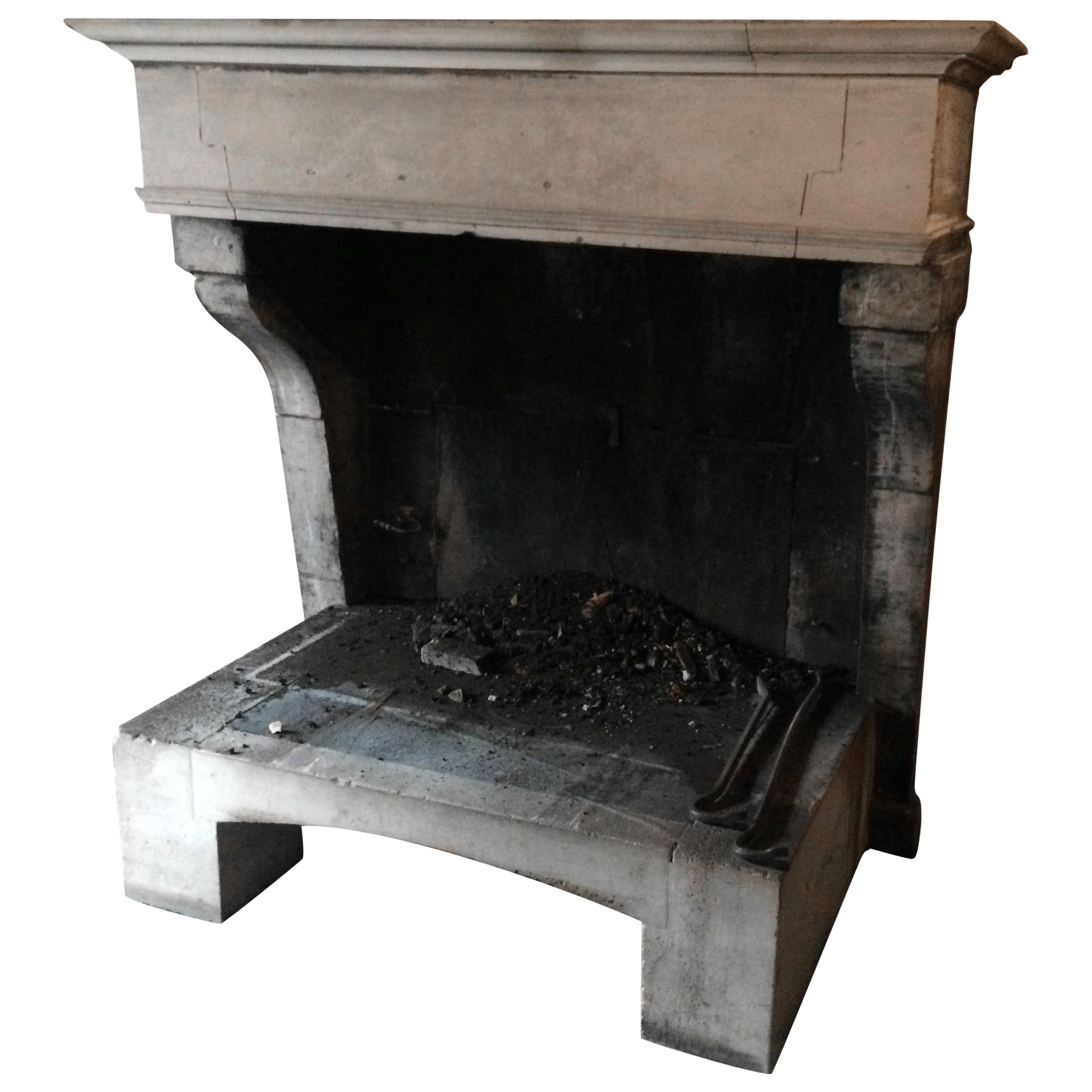 French Antique Limestone Fireplace Louis XIII Style 18th Century from France For Sale