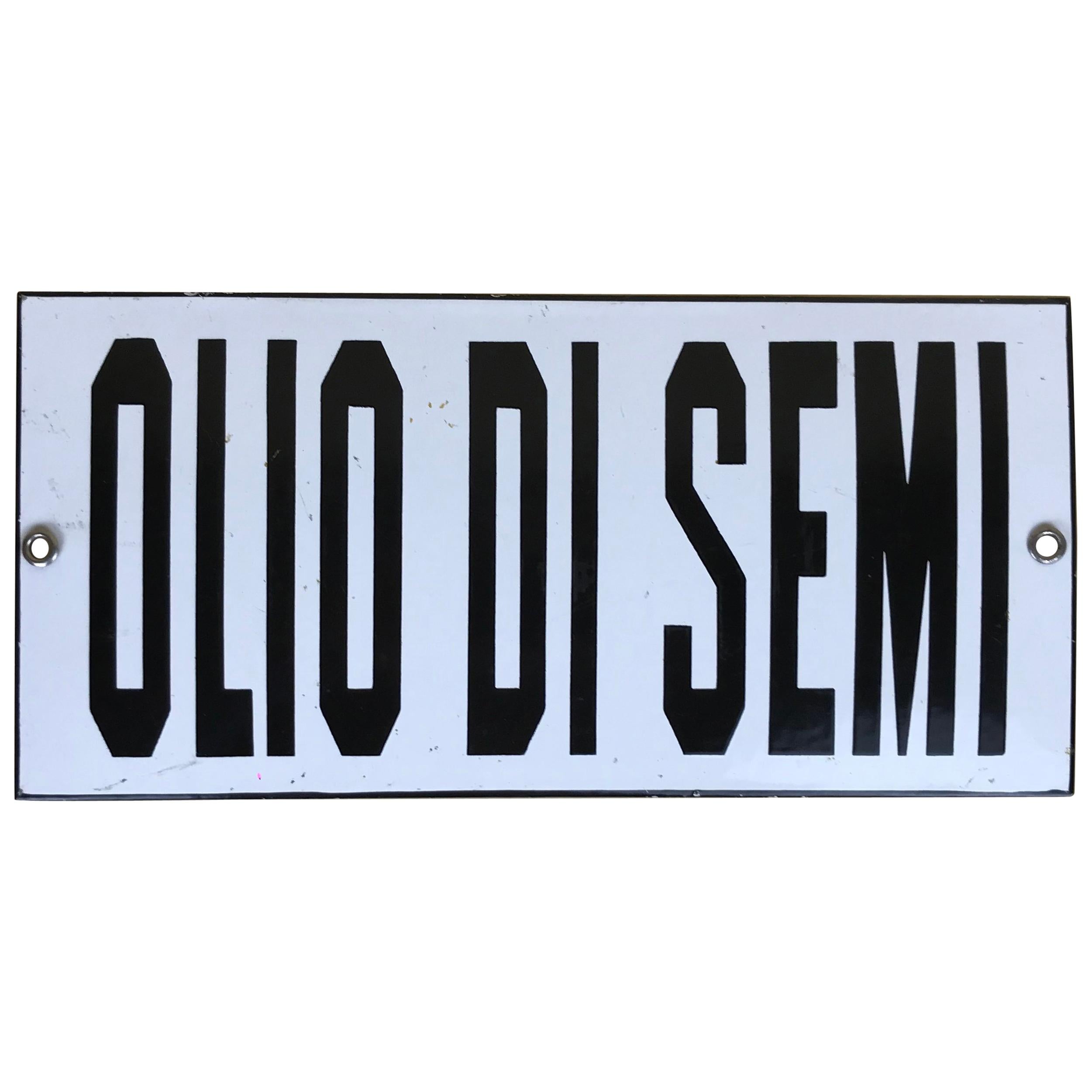 1950s Vintage Italian Enamel Metal Sign "Olio Semi", 'Seed Oil' For Sale