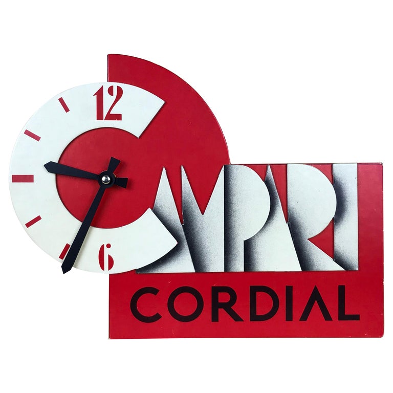 1980s Vintage Campari Cordial Advertising Clock in Cardboard Made in Italy For Sale