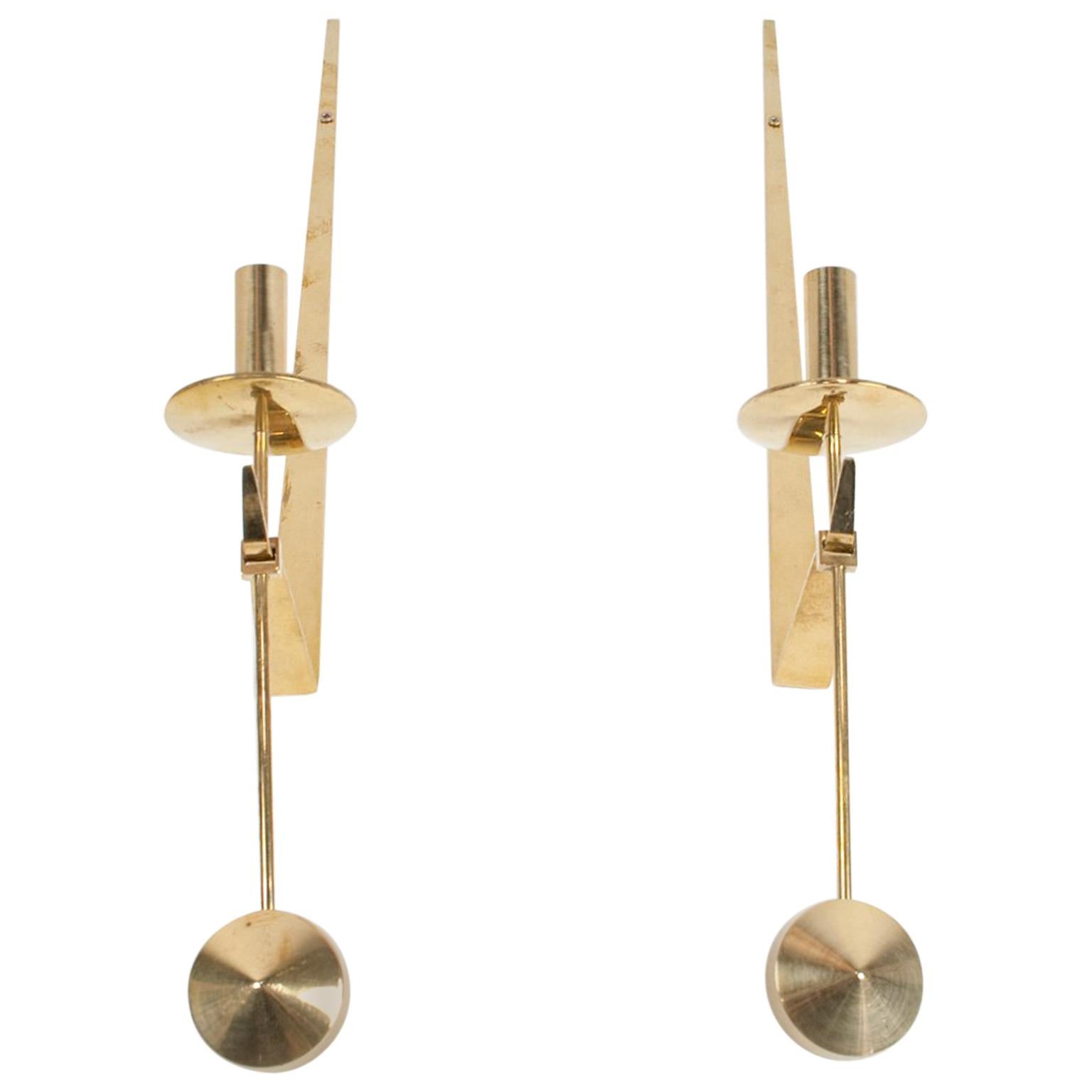 Scandinavian Modern Pair of Brass Candleholders 'Pendeln' by Pierre Forssell