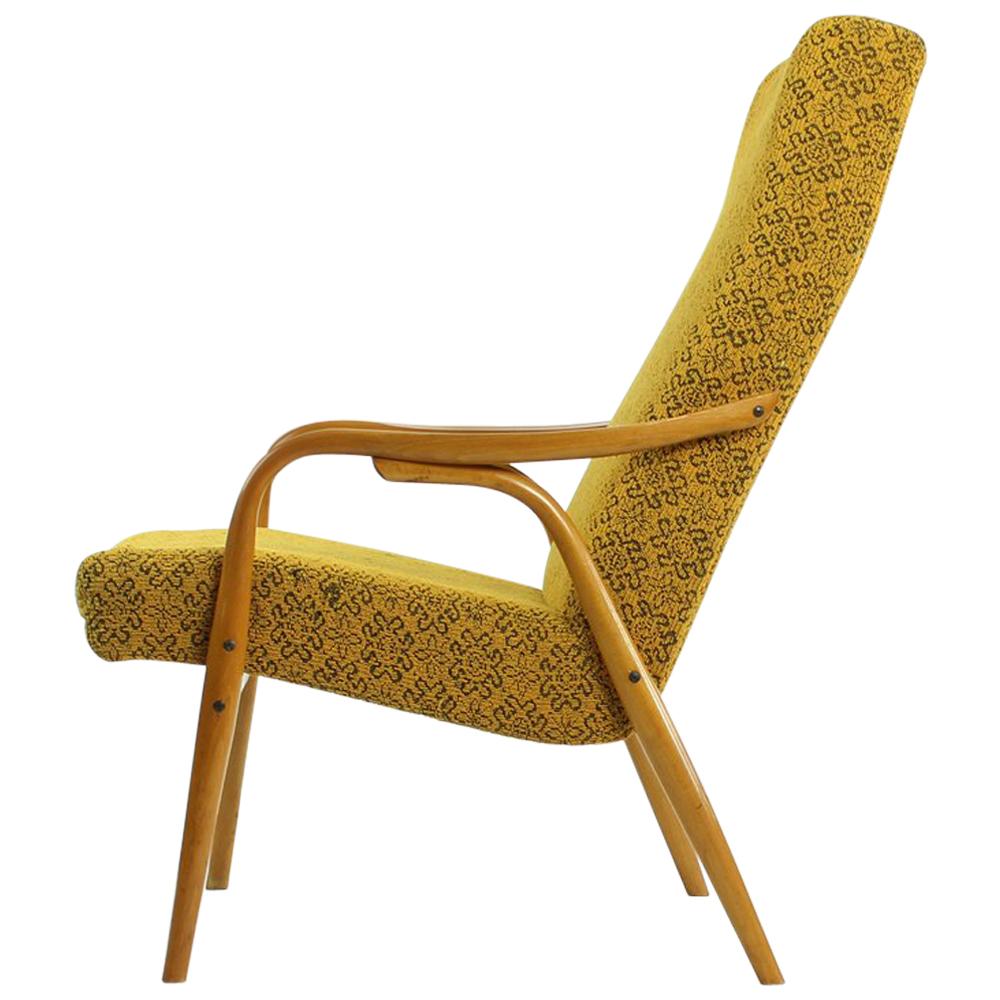 Tall Midcentury Armchairs by TON in Original Yellow Fabric, Czechoslovakia 1960s For Sale