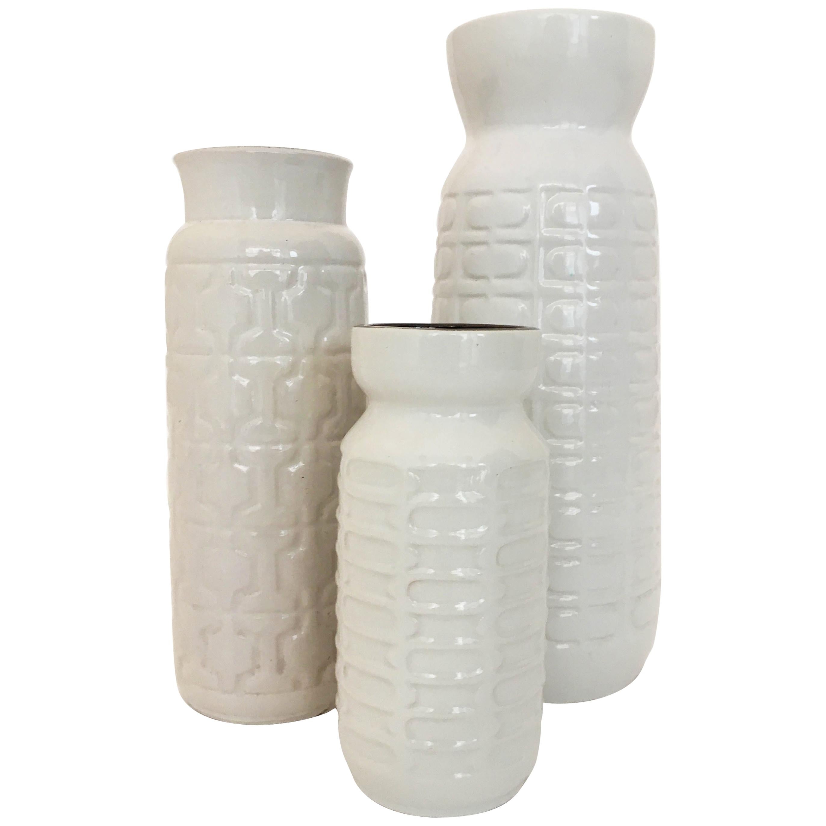 Set of Three Modernist Austrian Pottery Mid-Century Modern Vessels Vases For Sale