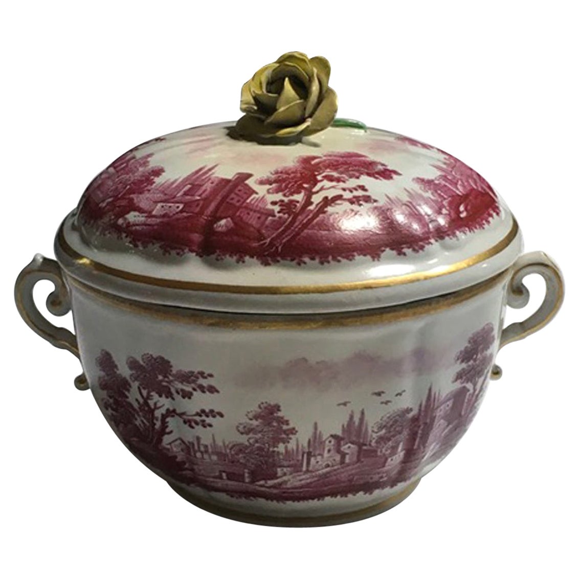 Italy Richard Ginori Mid-18th Century Pink Porcelain Covered Cup with Landscapes