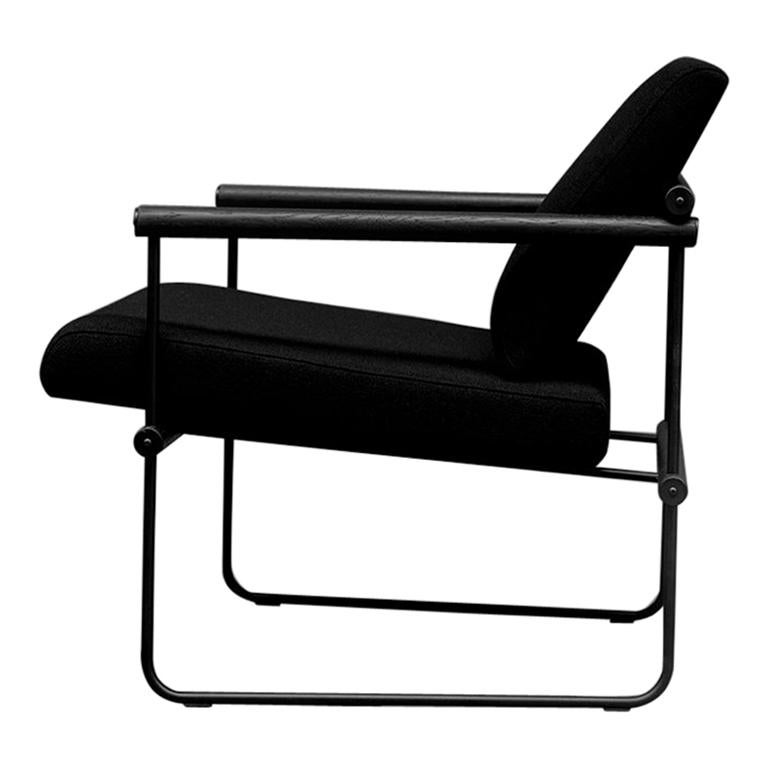 Mid Century Modern Black Oak wood metal Armchair lounge chair minimalist For Sale