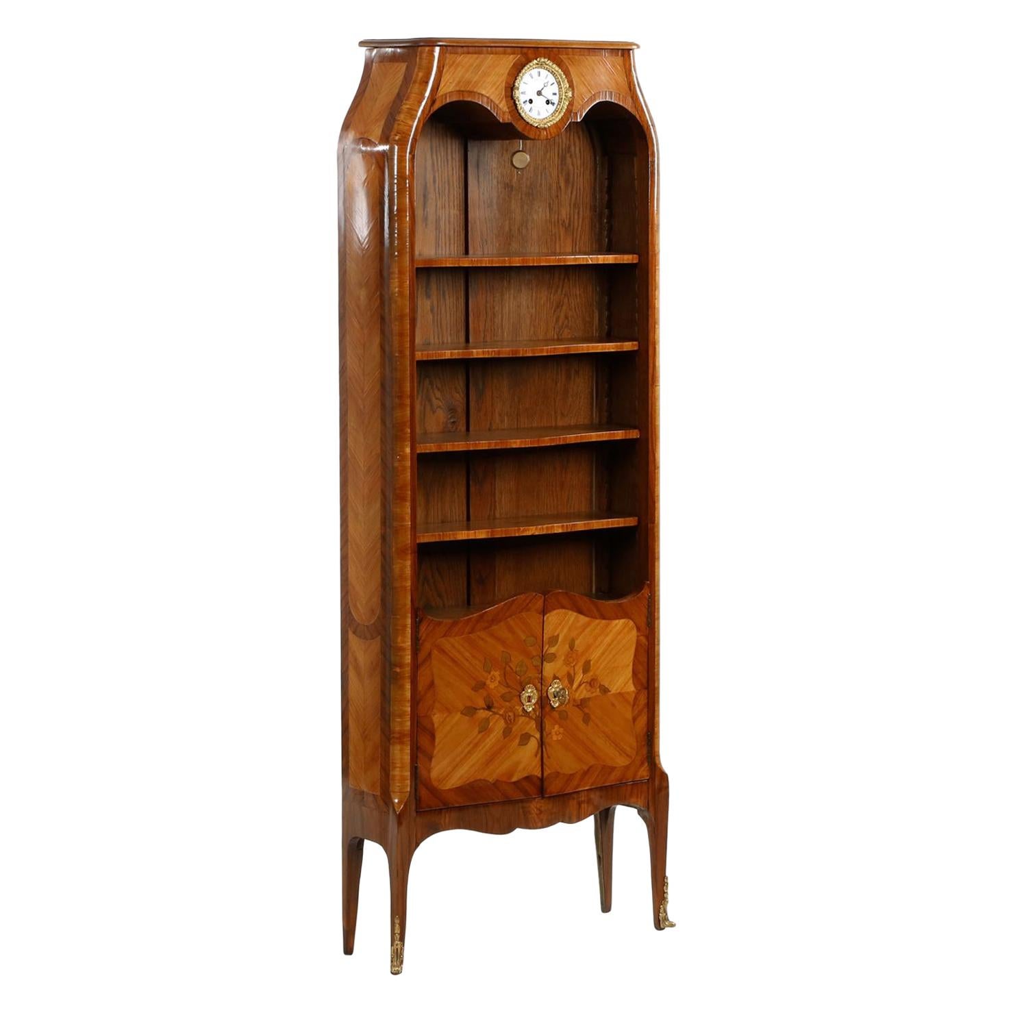 Louis XV Style French Antique Biblioteque Bookcase with Clock, 20th Century