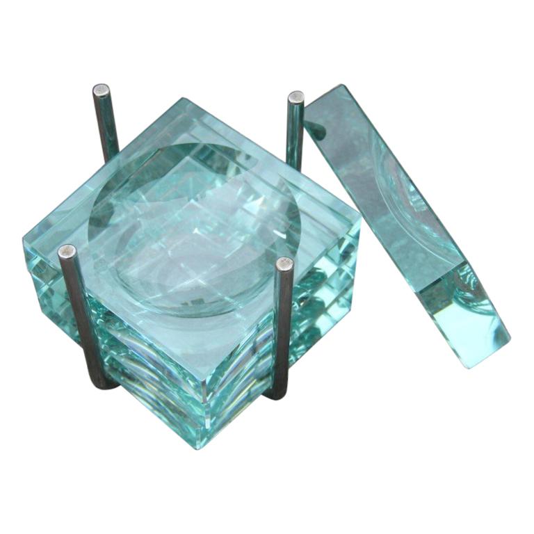 Cendrier italien Gallotti & Radice souvent en verre cristal structure métallique 1970 en vente