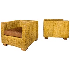 Pair of Straw Armchairs, circa 1980, France