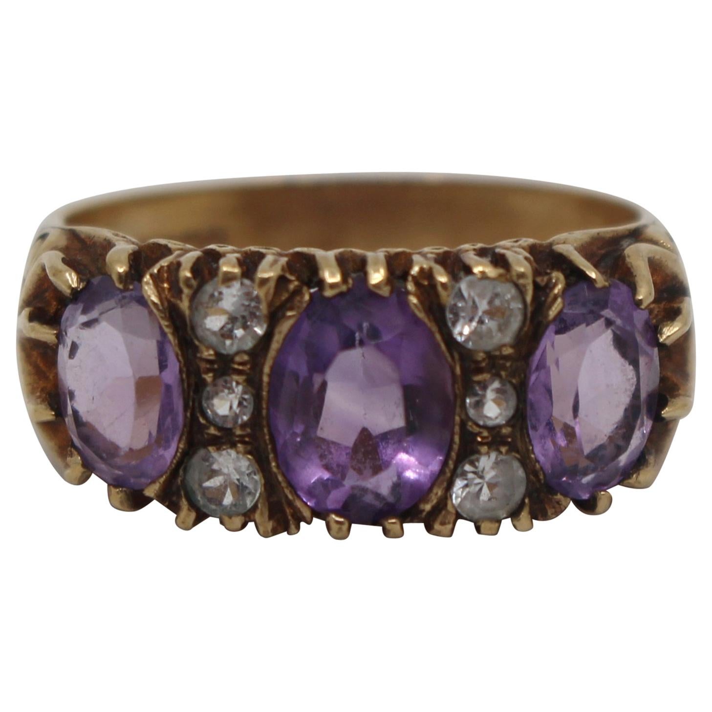 Victorian Style Amethyst and Diamond 9-Carat Gold Ring