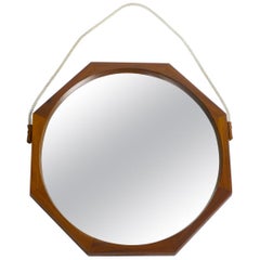 1960s Large Octagon Teak Wall Mirror with Thick Natural Fiber Rope from Italy