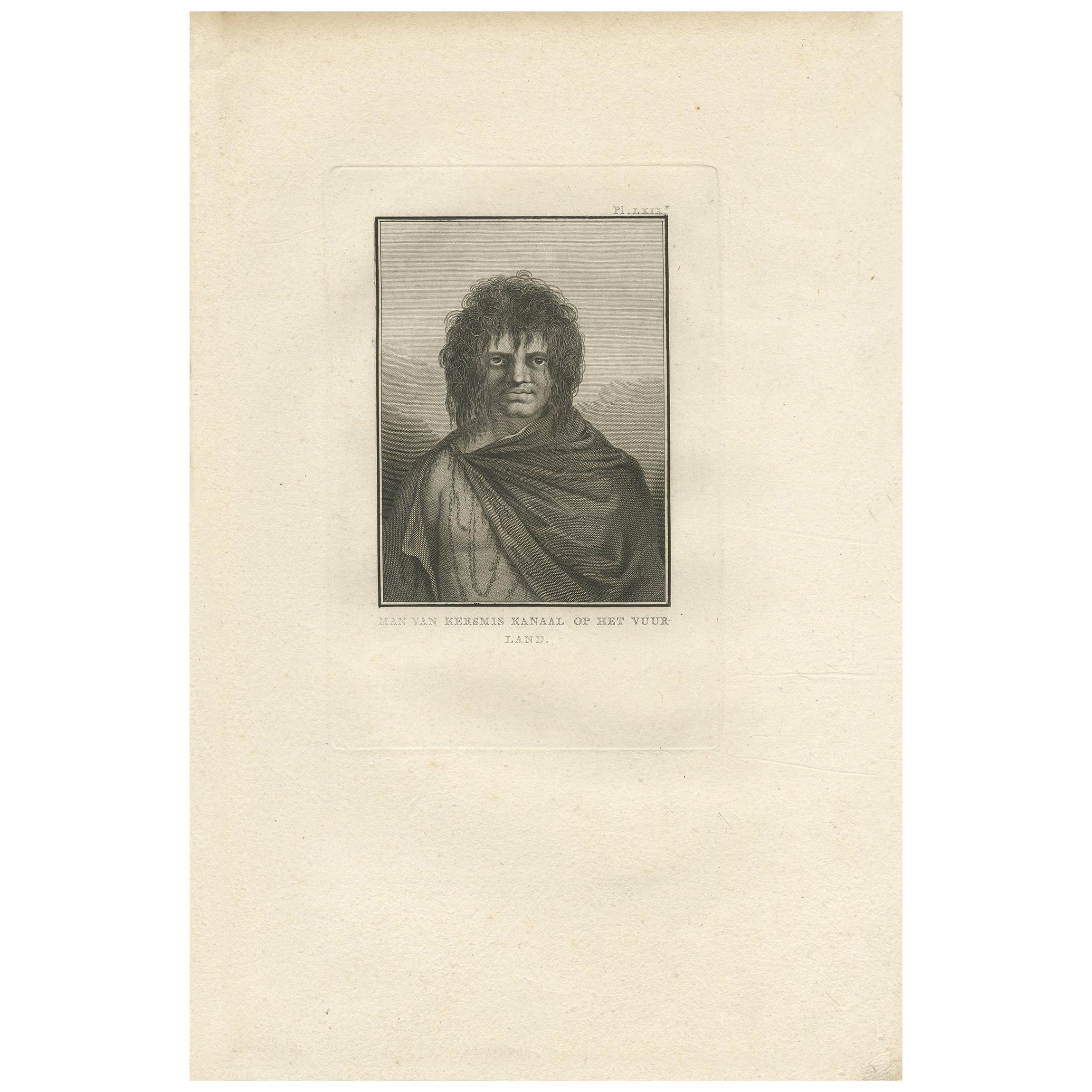 Antique Print of a Man of Tierra del Fuego by Cook, '1803' For Sale