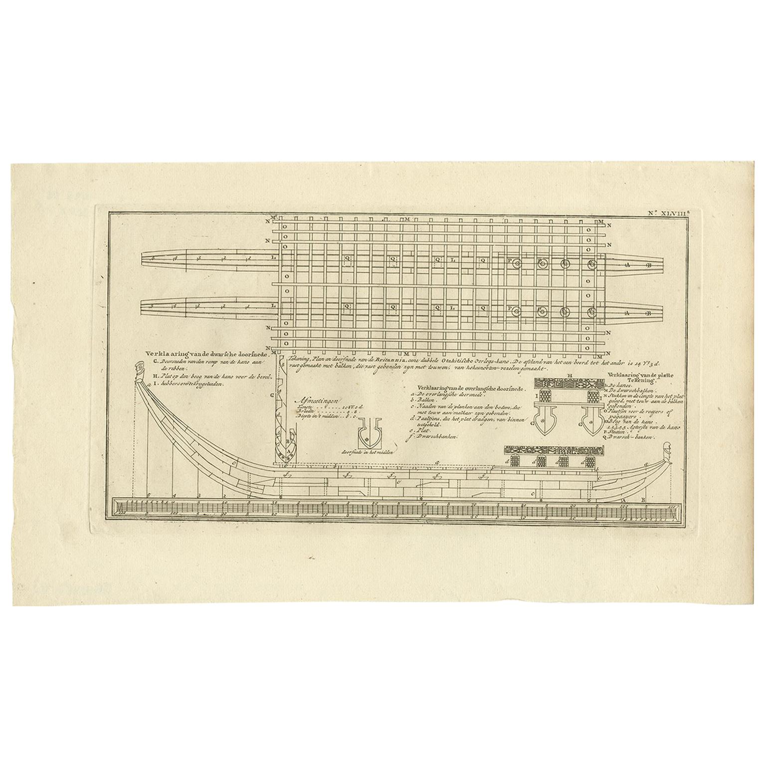 Antique Plan of Britannia 'Cross Section' by Cook, 1803 For Sale