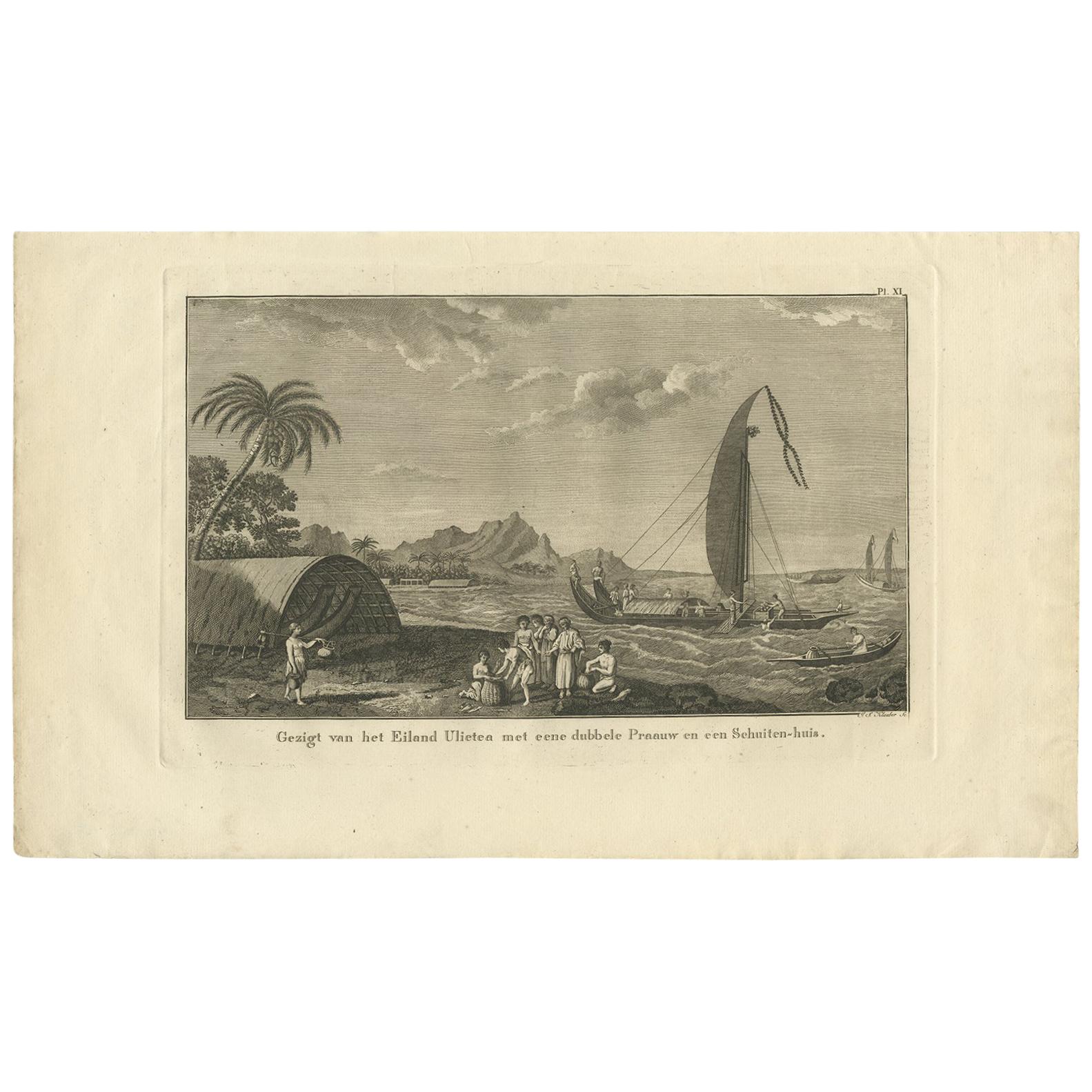 Antique Print of Ulietea in French Polynesia, Cook, 1803