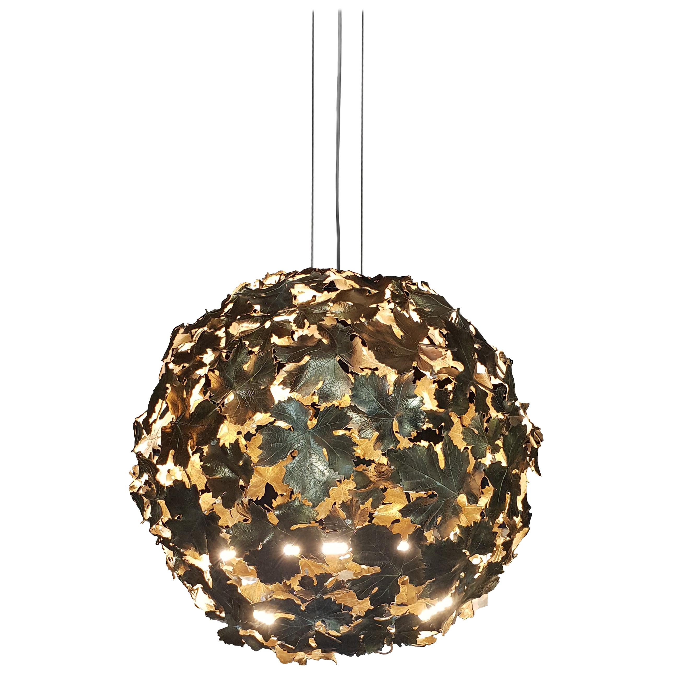 New Chandelier Pendant Ball Lamp in Bronze Featuring a Wine Leaves For Sale