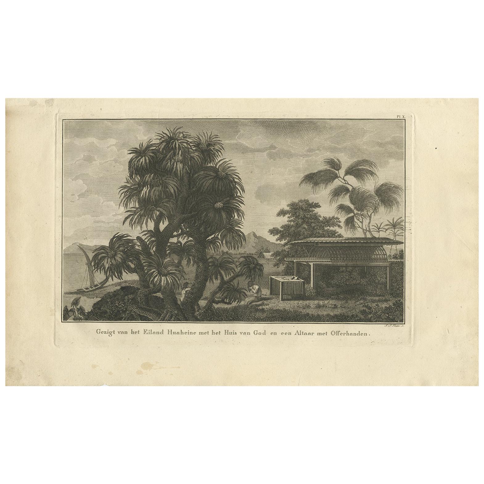 Impression ancienne de Huaheine par Cook, 1803
