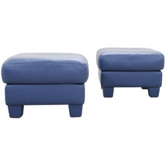 De Sede DS 17 Paire de Poufs ou Poufs en Cuir Bleu