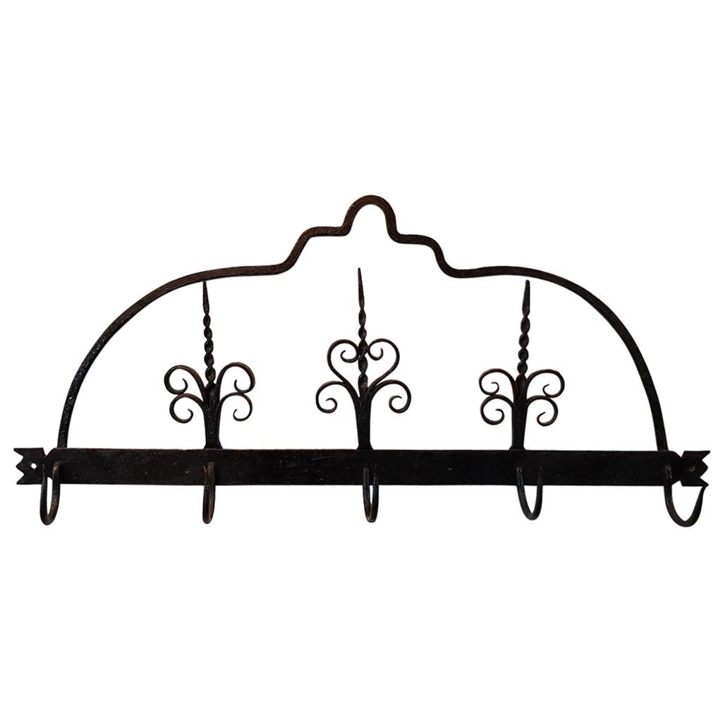 18th Century Dutch Wrought Iron Wall Rack for Fireplace Tools