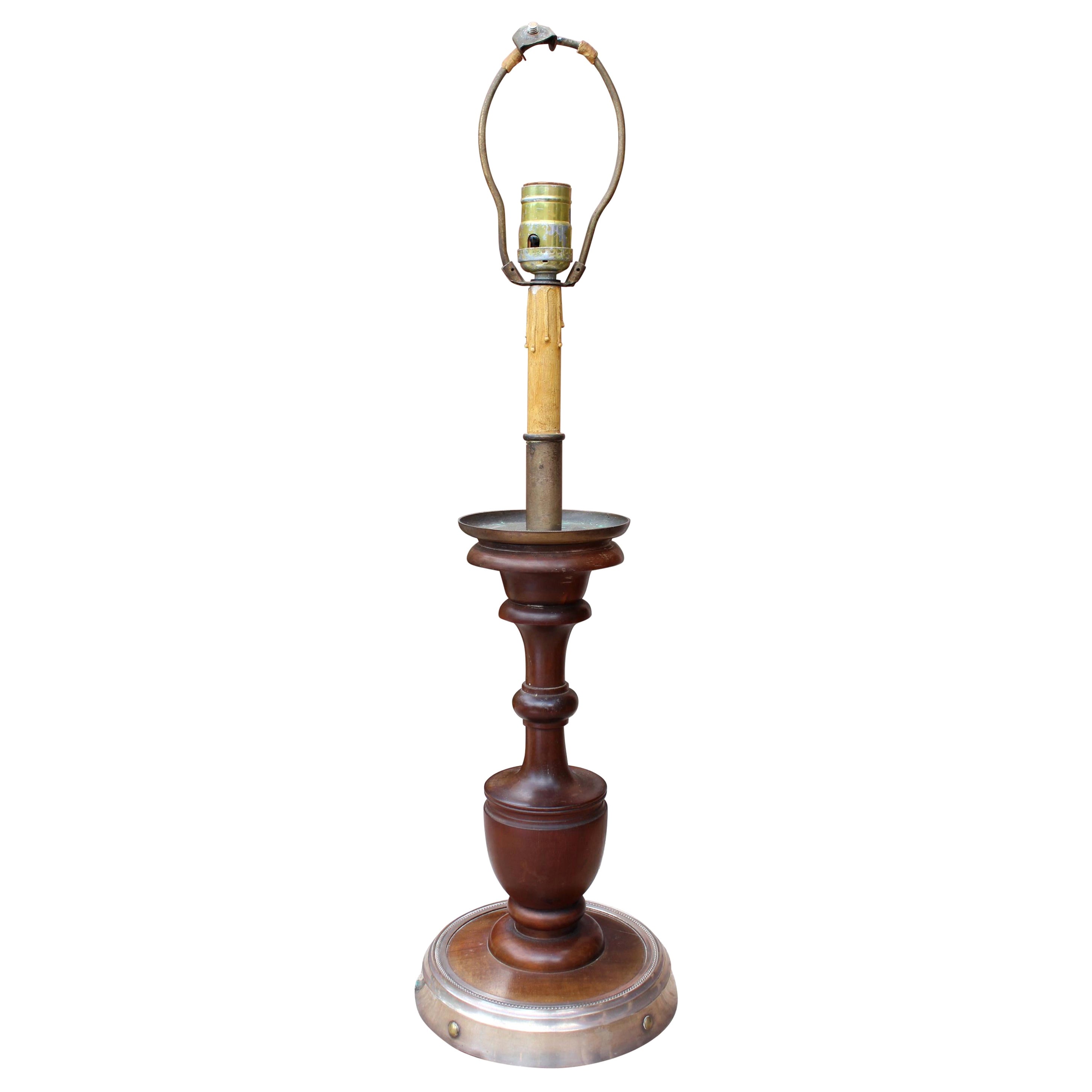 1970s Spanish Wood and Metal Table Lamp