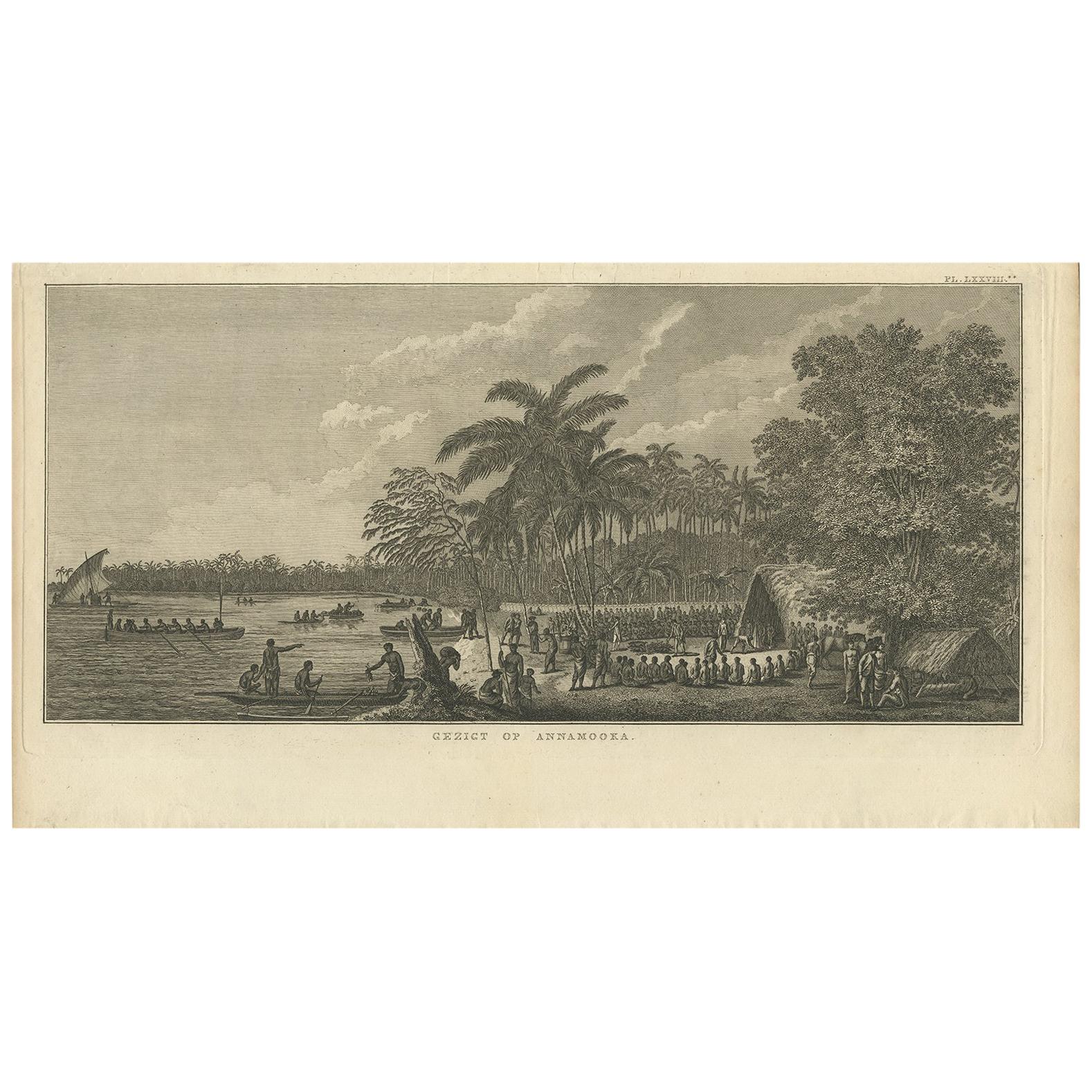 Antique Print of Annamooka, Tonga Islands, by Cook '1803' For Sale