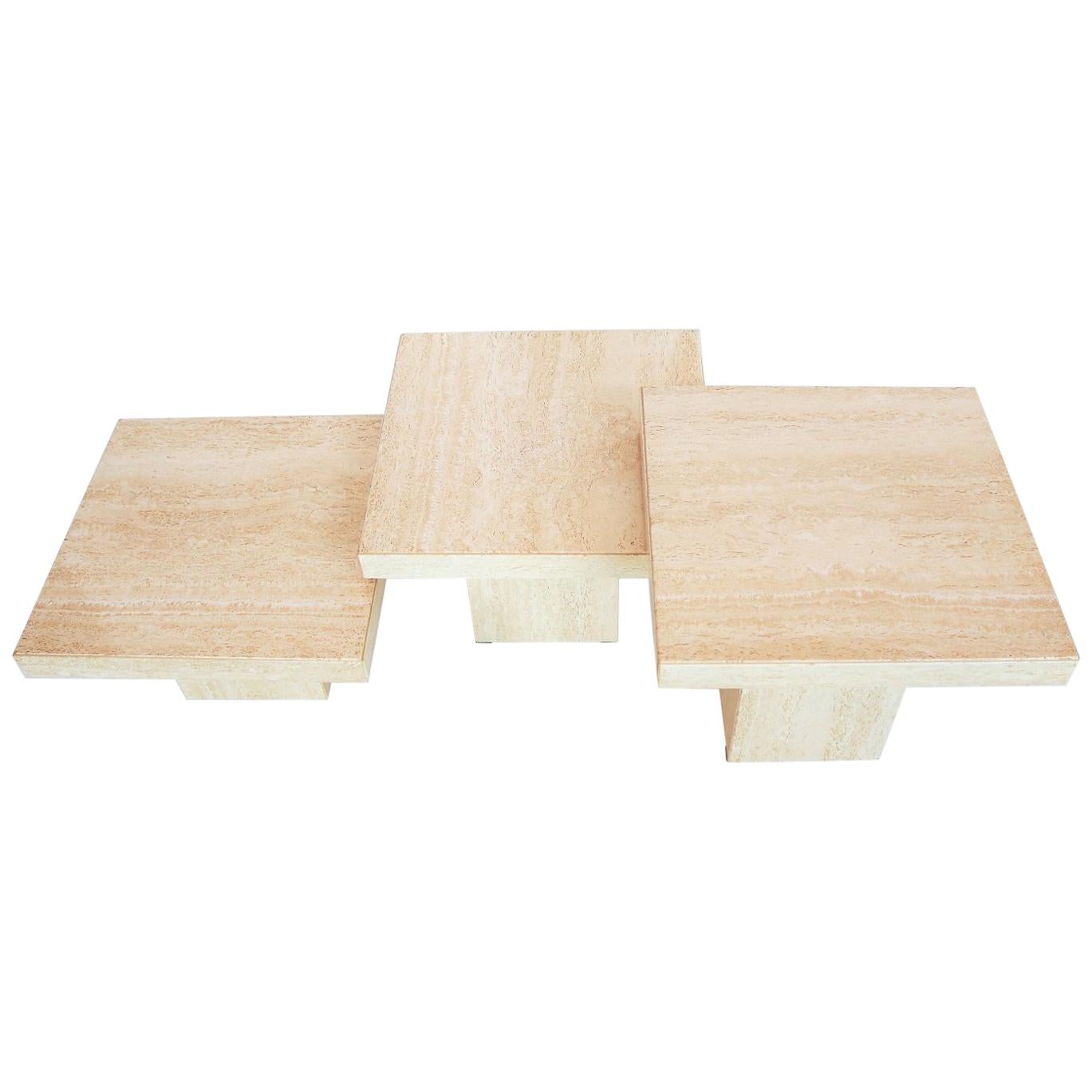 Italian Travertine Marble Coffee Tables from the 1970s, Set of Three