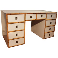 1980s Spanish Formica and Bamboo Drawer Desk with Brass Fittings