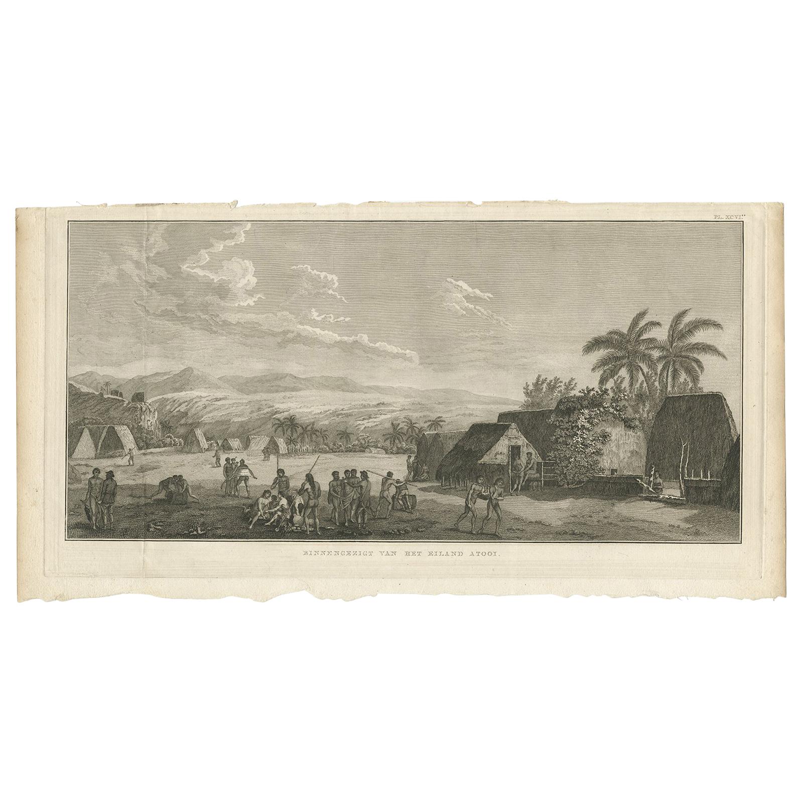 Antique Print of Atooi Island by Cook, 1803