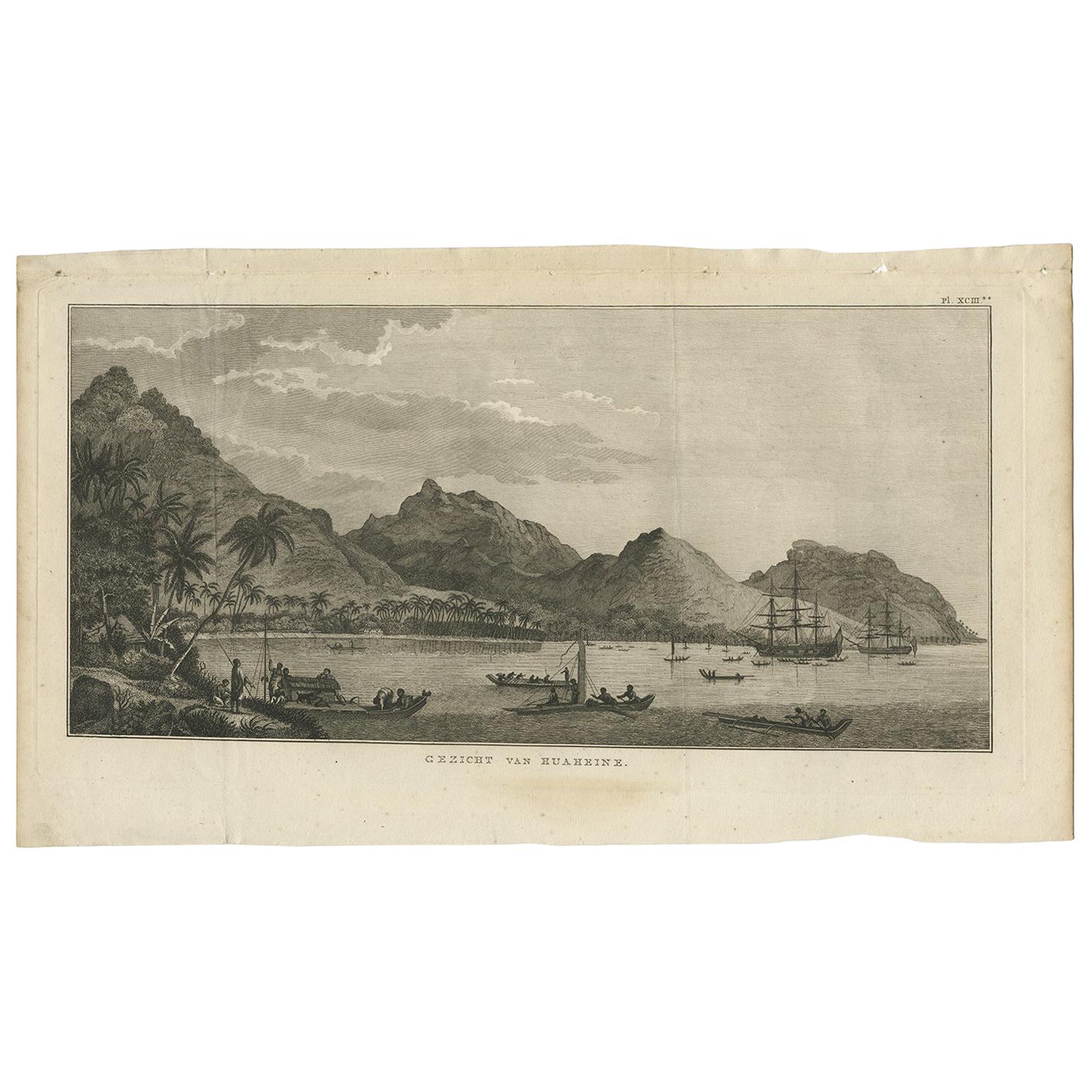 Antique Print of Huaheine II by Cook, 1803