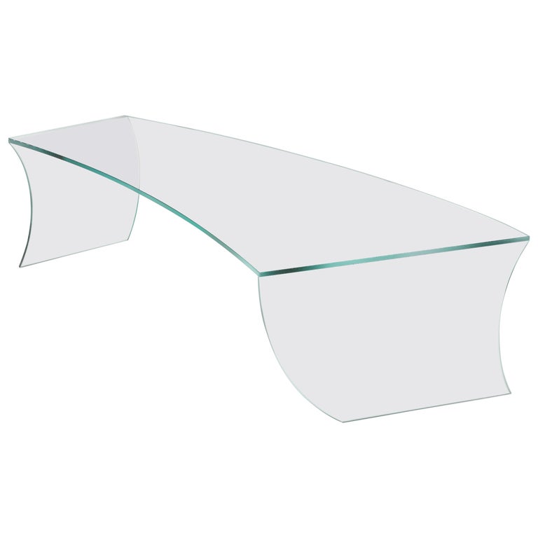 Coffee Center Cocktail Table All Glass Curved Shape Collectible Design Italy For Sale